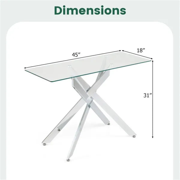45 Inch Tempered Glass Entryway Table, Silver Chrome Metal Console Table With Adjustable Feet For Home Decor