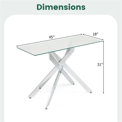 45 Inch Tempered Glass Entryway Table, Silver Chrome Metal Console Table With Adjustable Feet For Home Decor