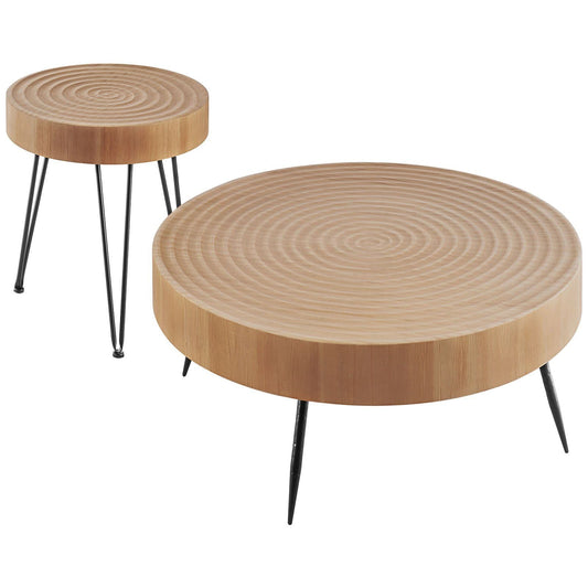 2 Pieces Round Coffee Table Set 31.3 in with 1 End Table for Living Room