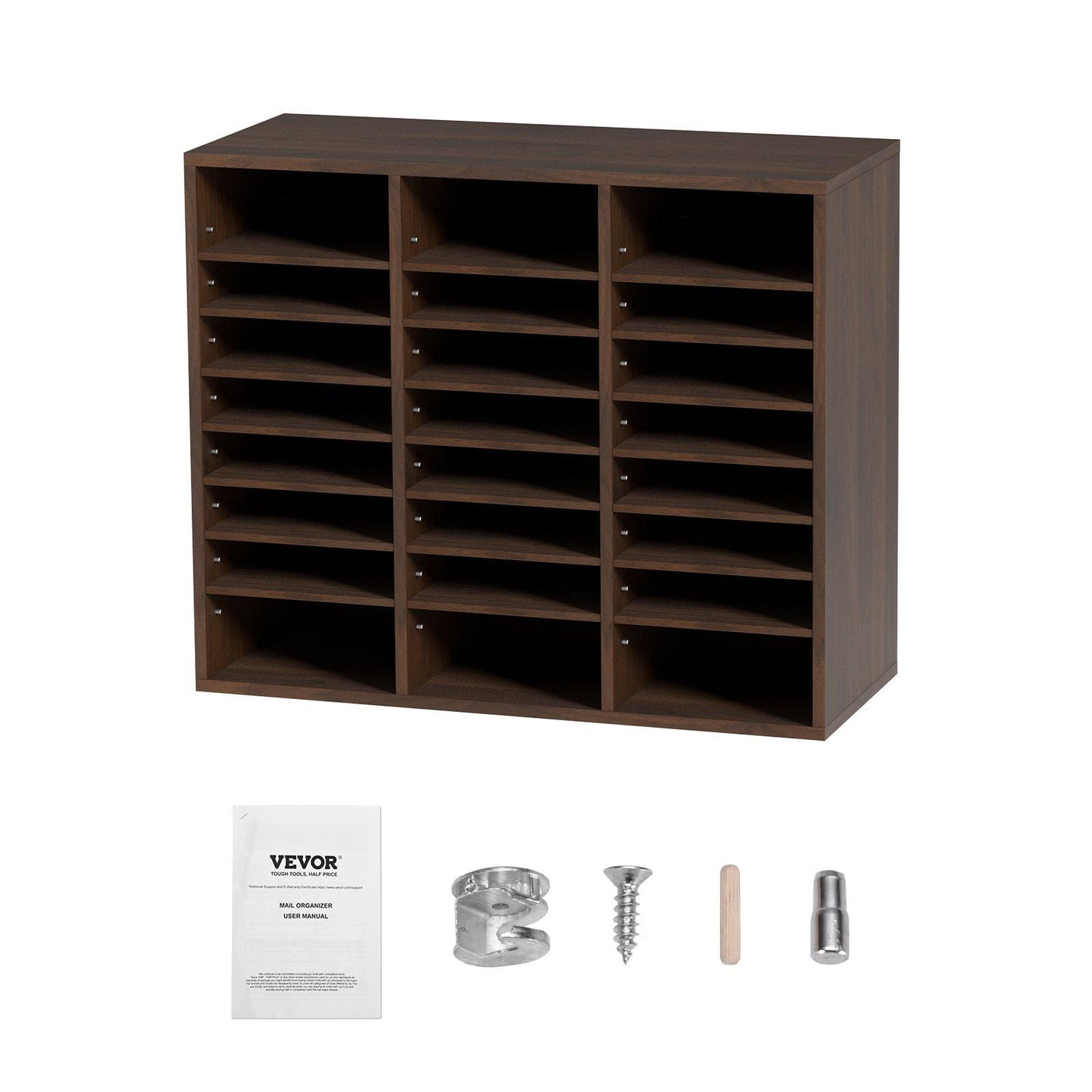 Literature Organizers, 24 Compartments Office Mailbox with Adjustable Shelves, Wood Literature Sorter 29x12x24.4 inches for Office, Home, Classroom, Mailrooms Organization, EPA Certified, Brown
