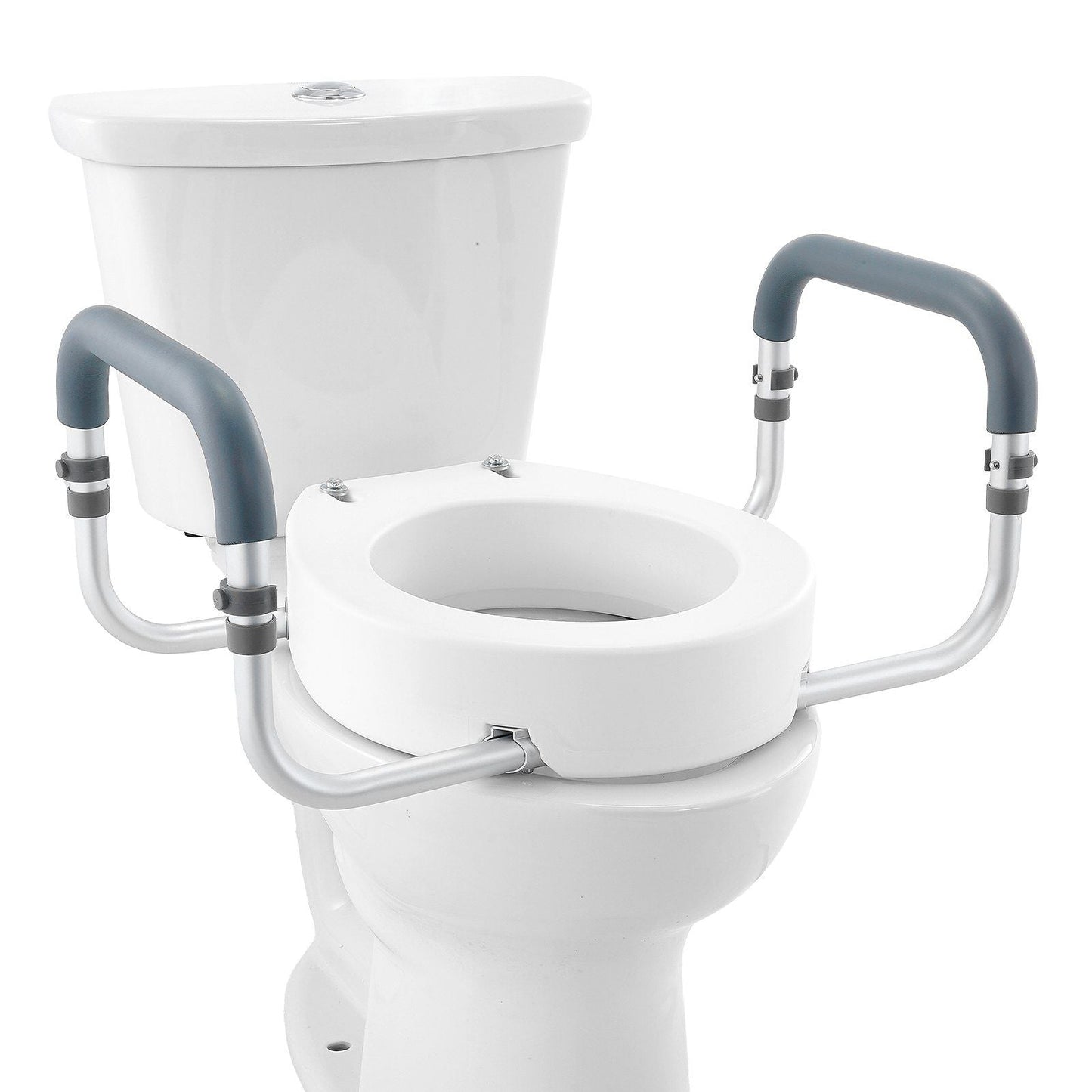 Raised Toilet Seat, 3.5" Height Raised, 300 lbs Weight Capacity, for Standard Round Toilet, Aluminum Handrail, with EVA Armrest Padding, for Elderly, Handicap, Patient, Pregnant, Medical