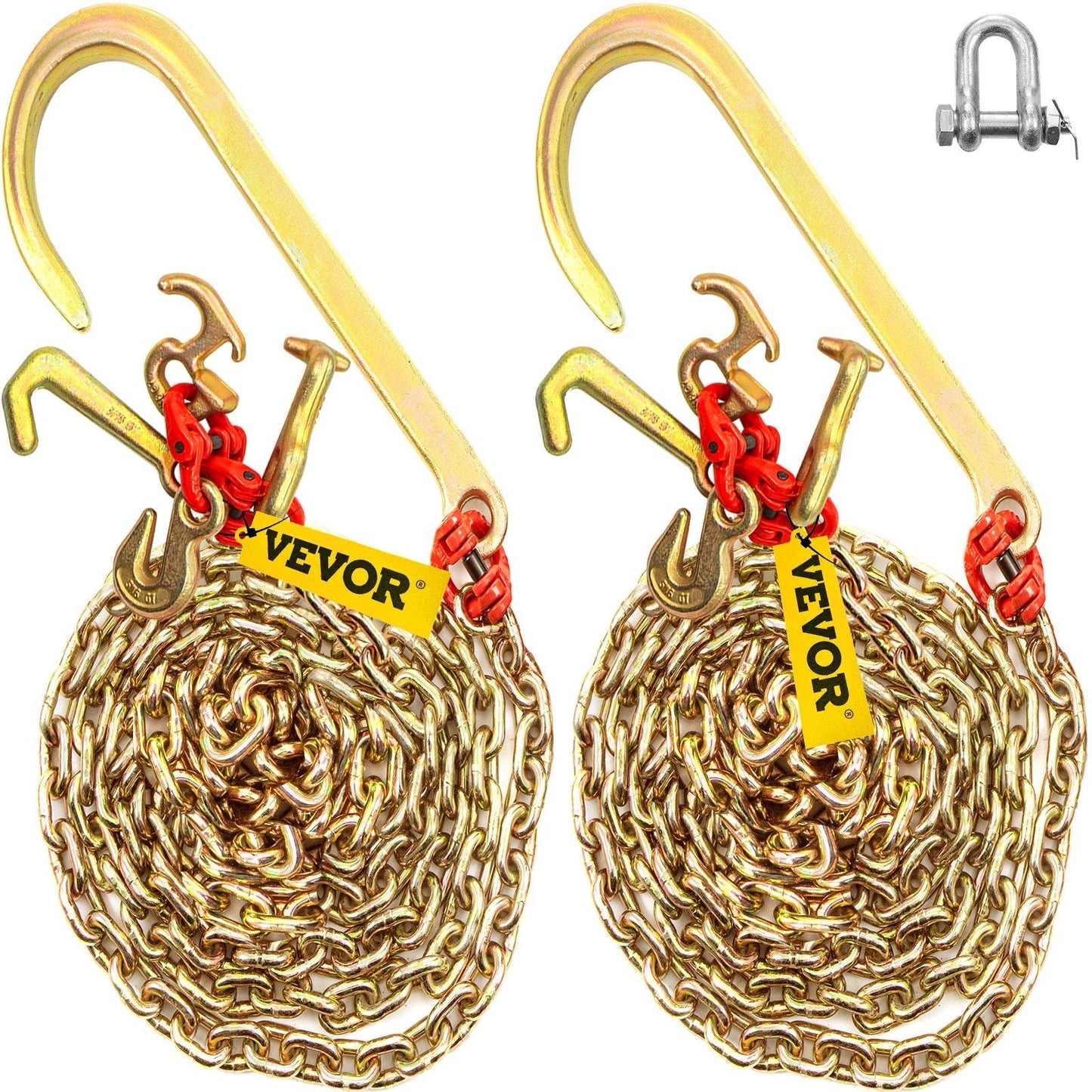 J Hook Chain, 5/16 in x 10 ft Bridle Tow Chain, G80 Bridle Transport Chain, Alloy Steel Chain with 2 G70 J Hooks, 9260 Lbs Break Strength Tow Hooks for Trucks, J Hooks Towing Straps 2PCS