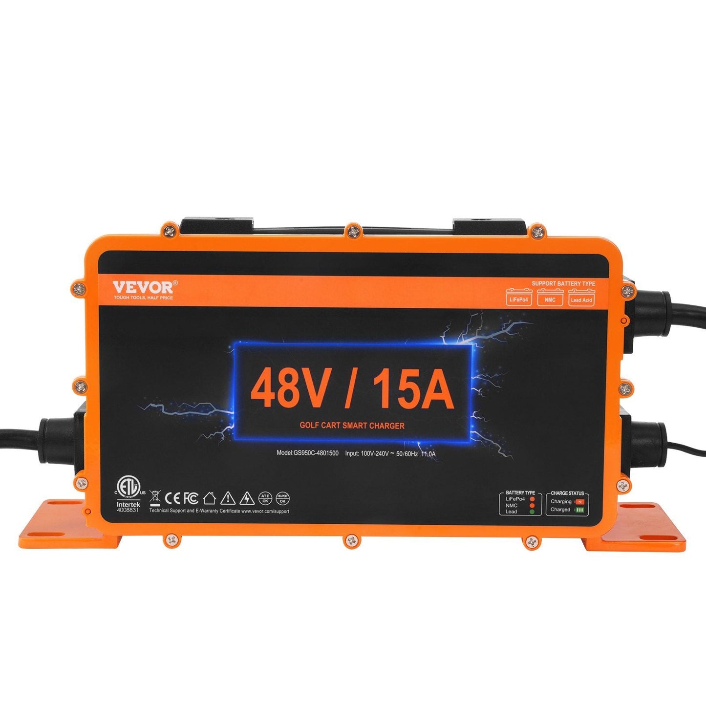 48 Volt Golf Cart Battery Charger, 15 AMP, Smart Battery Charger with RXV Plug, Compatible with Lead-Acid AGM/GEL/EFB MF Flooded NMC LiFePO4 Batteries for EZGO TXT, IP67 Waterproof ETL Certified