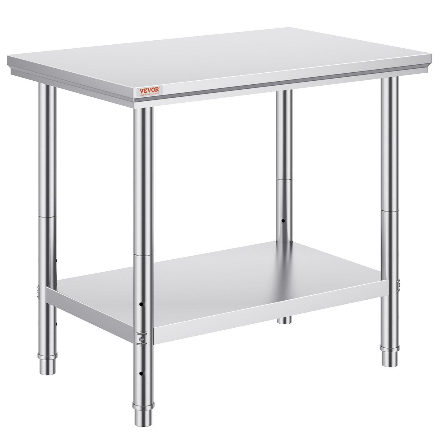 Stainless Steel Prep Table, 35 x 24 x 31 Inch, 700 lbs Load Capacity, Heavy Duty Metal Worktable with 3 Adjustable Height Levels, Commercial Workstation for Kitchen Garage Restaurant Backyard