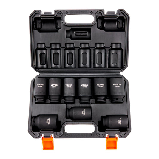 1/2" Drive Impact Socket Set, 9 Piece Deep Socket Set Metric 29-38mm, 6 Point Cr-Mo Alloy Steel for Auto Repair, Easy-to-Read Size Markings, Rugged Construction, Includes Storage Case