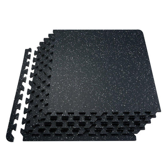 12 PCS 0.56" Thick Gym Floor Mats, 24"x24" EVA Foam & Rubber Top Interlocking Workout Mats with 48 sq.ft Coverage, Waterproof Exercise Puzzle Flooring for Gym, Home, Garage, Black & White