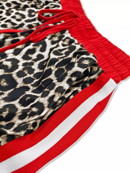 Leopard Round Neck Top and Pants Two-Piece Set