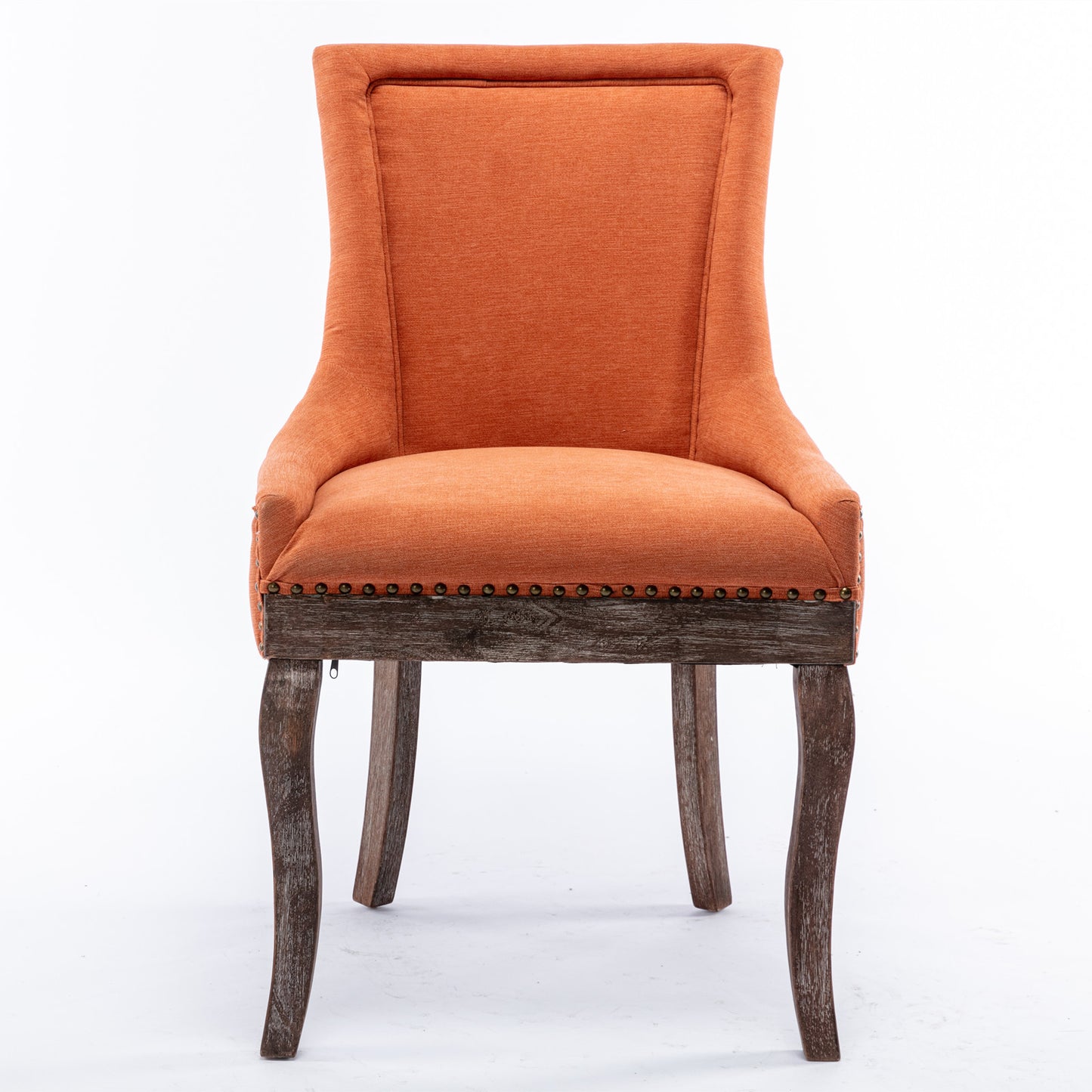AA Furniture,Ultra Side Dining Chair  Thickened Fabric Chairs With Neutrally Toned Solid Wood Legs  Bronze Nail Head  Set Of 2 Orange