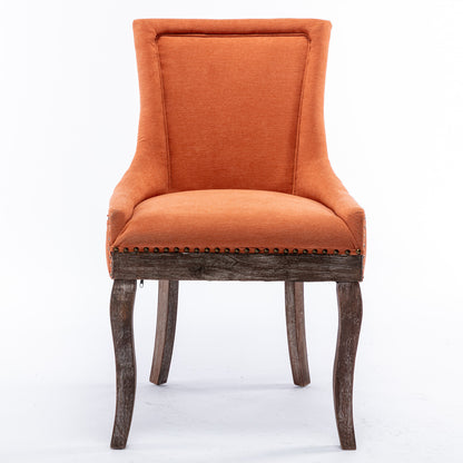 AA Furniture,Ultra Side Dining Chair  Thickened Fabric Chairs With Neutrally Toned Solid Wood Legs  Bronze Nail Head  Set Of 2 Orange
