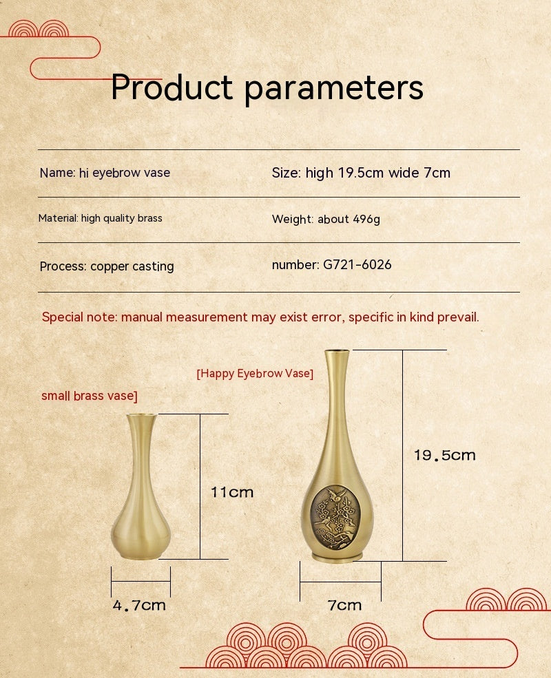Pure Brass Decorative Flower Vase Carved Ornaments