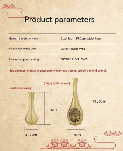 Pure Brass Decorative Flower Vase Carved Ornaments