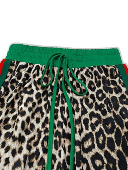 Leopard Round Neck Top and Pants Two-Piece Set