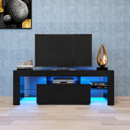 Black TV Stand With LED RGB Lights,Flat Screen TV Cabinet, Gaming Consoles - In Lounge Room, Living Room And Bedroom Black