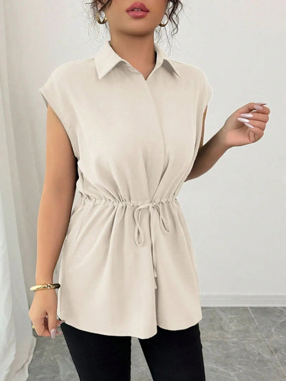 Drawstring Waist Cap Sleeve Shirt