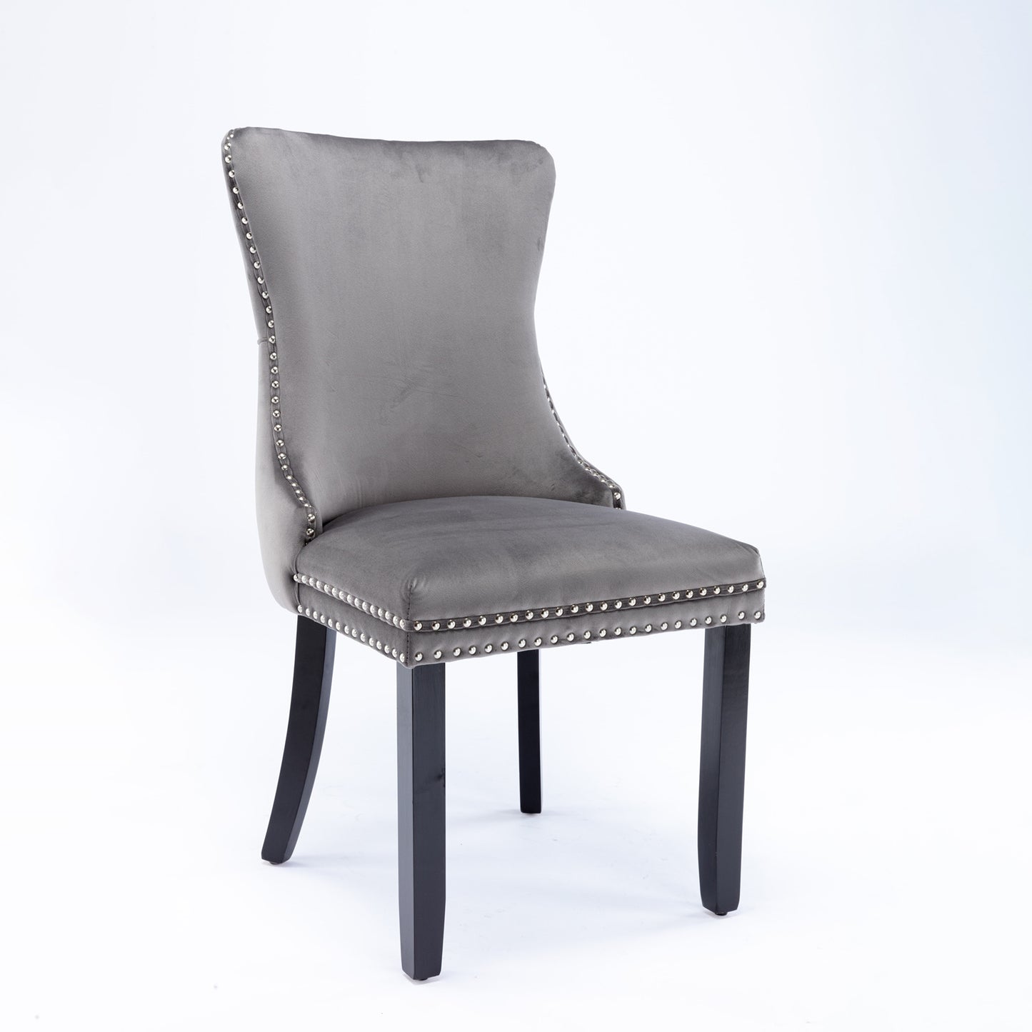 A&A Furniture,Upholstered Wing-Back Dining Chair With Backstitching Nailhead Trim And Solid Wood Legs,Set Of 2, Gray,SW8809GY,  KD