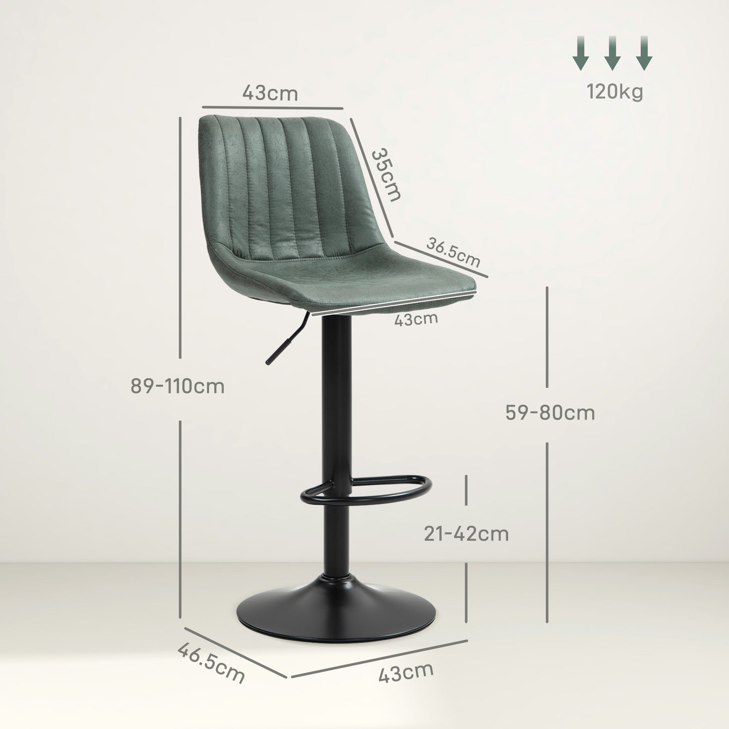 Set Of Two Retro Tub Bar Stools - Green