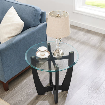 23.5 Inch Round Glass Coffee Table, Black Round Coffee Table Center Table With Glass Top, Small Coffee Table For Living Room, Office And Apartment