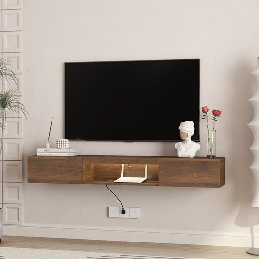 Floating TV Stand Wall Mounted With 16 Color LEDs,63 Modern TV Stand,Floating TV Cabinet Entertainment Center For 55 60 65 Inch TV