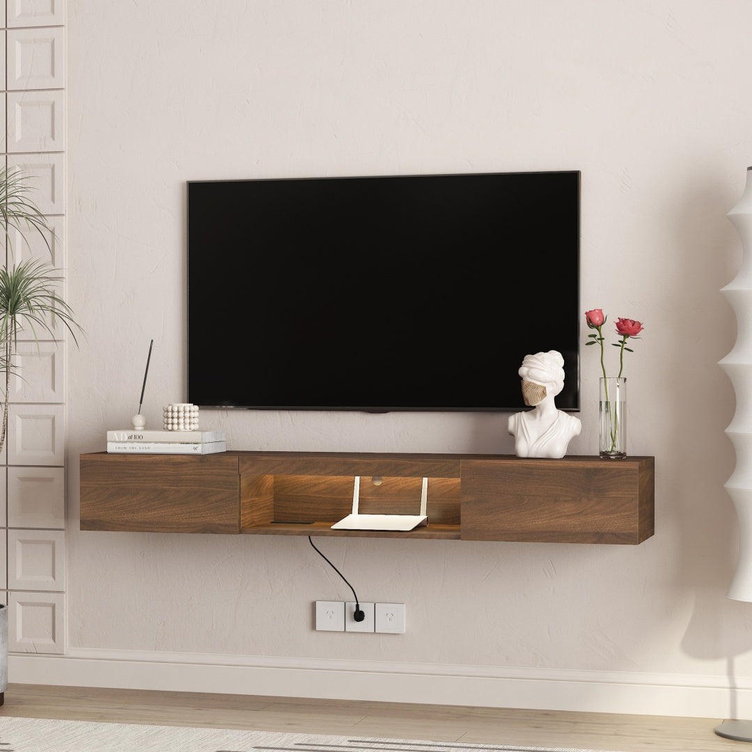 Floating TV Stand Wall Mounted With 16 Color LEDs,63 Modern TV Stand,Floating TV Cabinet Entertainment Center For 55 60 65 Inch TV