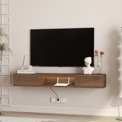 Floating TV Stand Wall Mounted With 16 Color LEDs,63 Modern TV Stand,Floating TV Cabinet Entertainment Center For 55 60 65 Inch TV