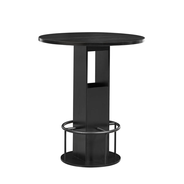 3-Piece Bar Table And Stool Set 31.5-inch Round Bar Table With Two Stools Compact Wooden Dining Bar With Metal Ring Footrest Ideal For Restaurants, Cafes, Bars, Living Rooms, And Small Spaces,Black