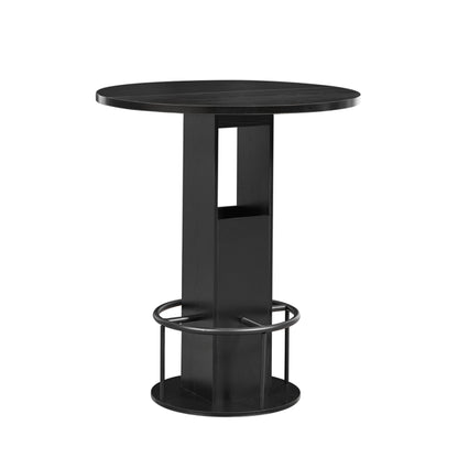 3-Piece Bar Table And Stool Set 31.5-inch Round Bar Table With Two Stools Compact Wooden Dining Bar With Metal Ring Footrest Ideal For Restaurants, Cafes, Bars, Living Rooms, And Small Spaces,Black