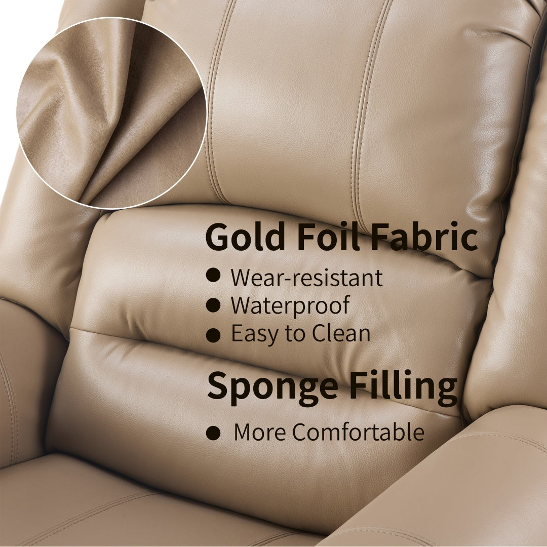 Power Lift Recliner Chair With Massage & Heat, Single Motor Lift Chair, Breathable PU Faux Leather, USB & Type-C, Side Pockets, Light Brown