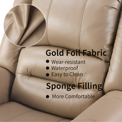 Power Lift Recliner Chair With Massage & Heat, Single Motor Lift Chair, Breathable PU Faux Leather, USB & Type-C, Side Pockets, Light Brown