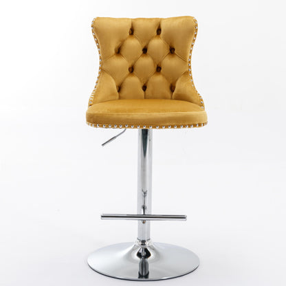 Swivel Velvet Barstools Adjusatble Seat Height From 25-33 Inch Gold,Set Of 2