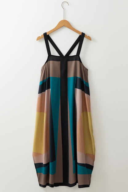 Color Block Square Neck Wide Strap Dress