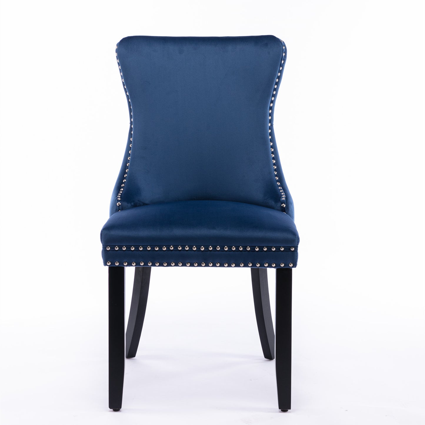 A&A Furniture,Upholstered Wing-Back Dining Chair With Backstitching Nailhead Trim And Solid Wood Legs,Set Of 2, Blue,SW8809BL, KD