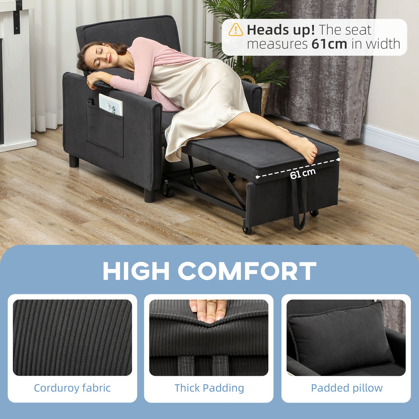 3-in-1 Convertible Chair Bed