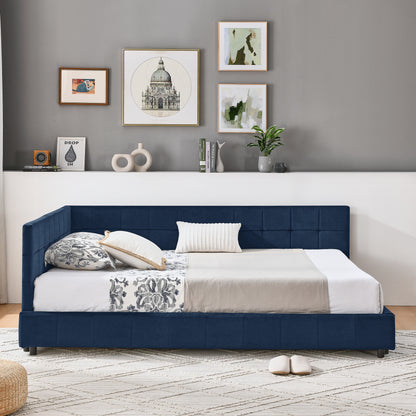 Full Size Upholstered Tufted  Bed Frame, Sofa Bed Frame With Comfortable Backrest And Armrests, Full Size Bed For Bedroom, Living Room,Velvet, Dark Blue 80.5x59x30.5