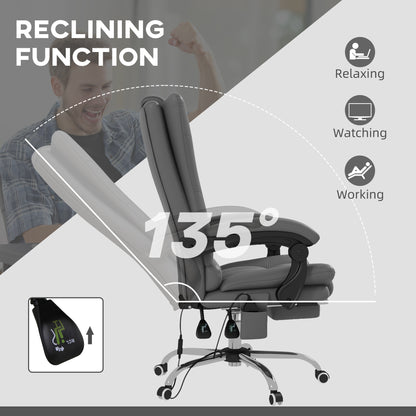 PU Leather Executive Massage Office Chair with 4 Vibration, Computer Desk Chair, Heated Reclining Chair with Adjustable Height, Swivel Wheels, Gray