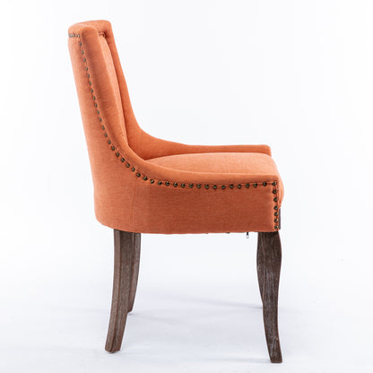 AA Furniture,Ultra Side Dining Chair  Thickened Fabric Chairs With Neutrally Toned Solid Wood Legs  Bronze Nail Head  Set Of 2 Orange