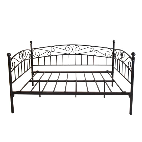 Metal Daybed Frame Multifunctional Mattress Foundation Bed Sofa With Headboard, Twin, Black