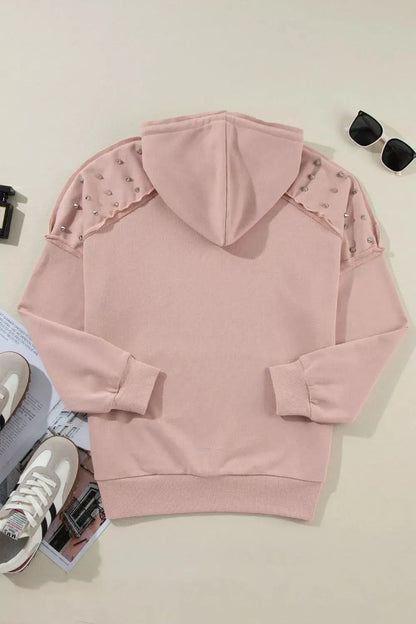 Drawstring Studded Shoulder Hoodie