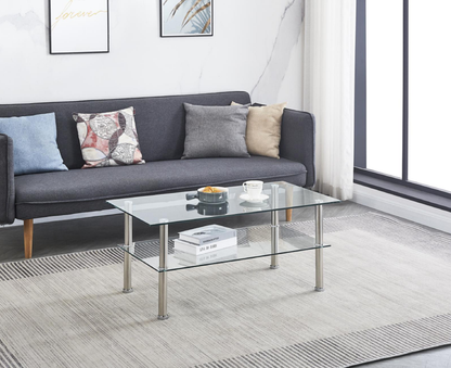 2-Layer Space Coffee Table ,Modern Sofa Table With Storage Shelve For Living Room