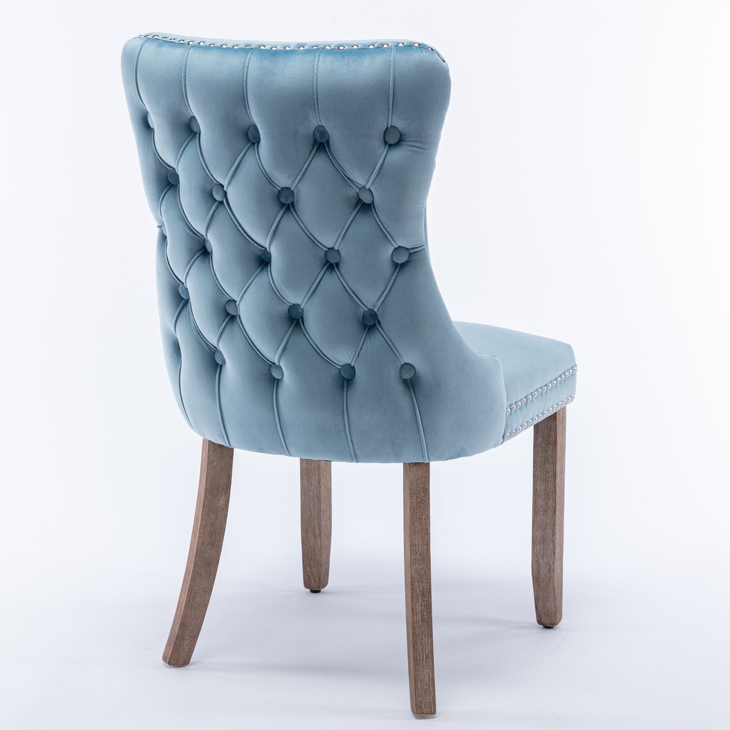 A&A Furniture,Upholstered Wing-Back Dining Chair With Backstitching Nailhead Trim And Solid Wood Legs,Set Of 2, Light Blue,SW8809LB, KD