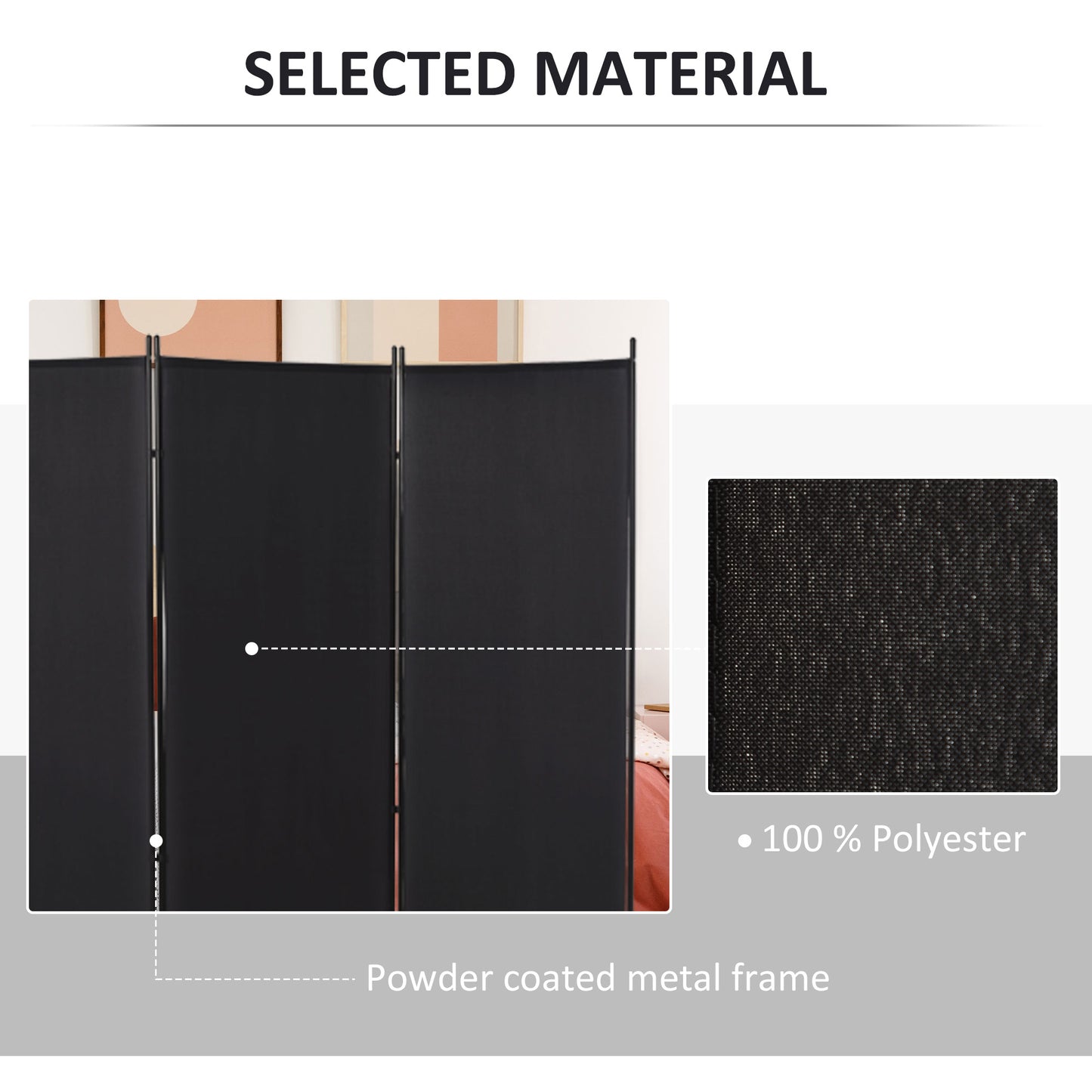 6' 3 Panel Room Divider, Indoor Privacy Screen for Home, Black
