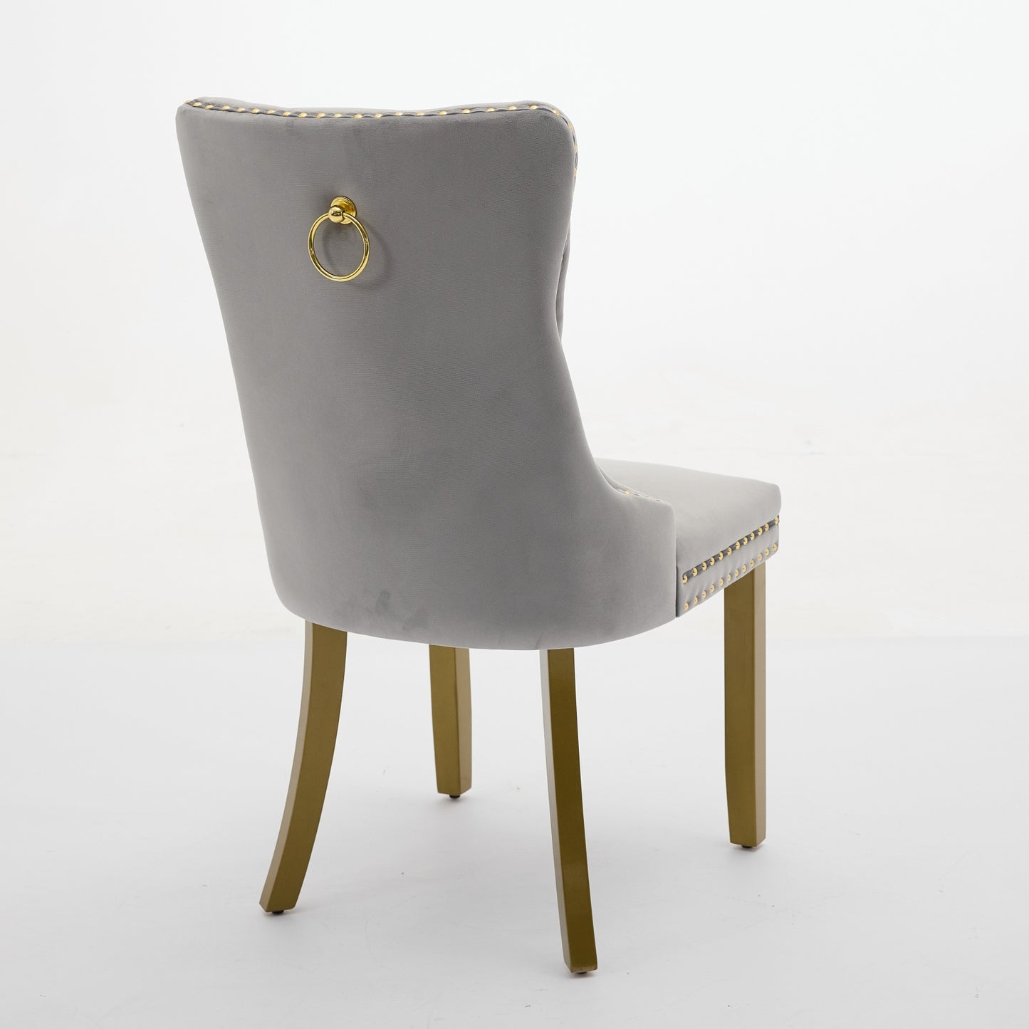 A&A Furniture, Nikki Modern, High-end Tufted Solid Wood Contemporary Velvet Upholstered Dining Chair With Golden Wood Legs Nailhead Trim 2-Pcs Set, Milky White,