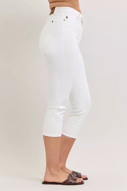 Judy Blue High Waist Extended Waistband Capri Pants with Spade Pockets