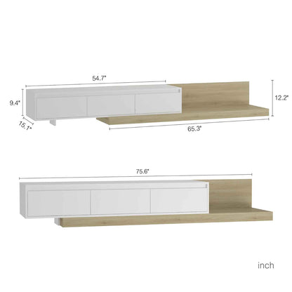 Modern Extendable TV Stand With LED Lights Wooden Entertainment Center And Media Cabinet With Storage Space Suitable For Living Room And Bedroom White