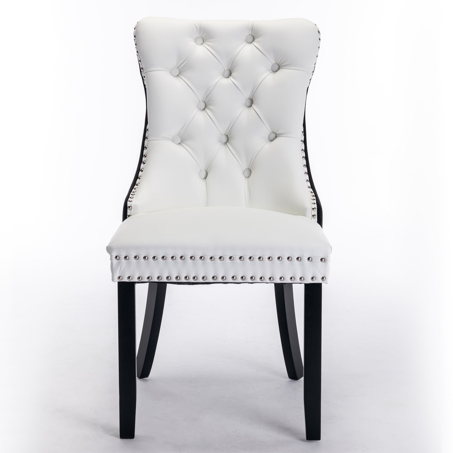 A&A Furniture,Nikki Collection Modern,High-end Tufted Solid Wood Contemporary PU And Velvet Upholstered Dining Chair With Wood Legs Nailhead Trim  2 Pcs Set,White Black