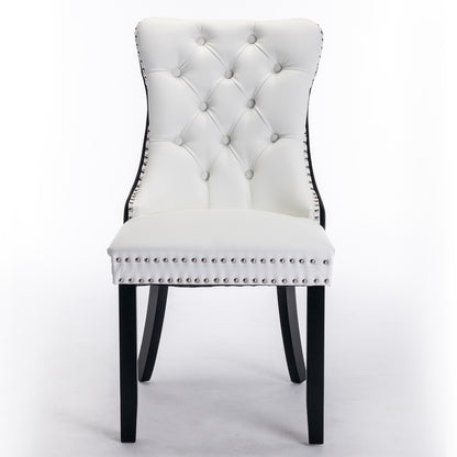 A&A Furniture,Nikki Collection Modern,High-end Tufted Solid Wood Contemporary PU And Velvet Upholstered Dining Chair With Wood Legs Nailhead Trim  2 Pcs Set,White Black