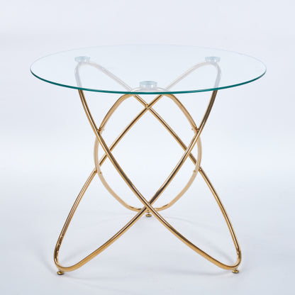 Dining Table With Golden Metal Leg And Tempered Glass,Modern Space Saving Kitchen Table For Living Room,golden Color Metal Legs
