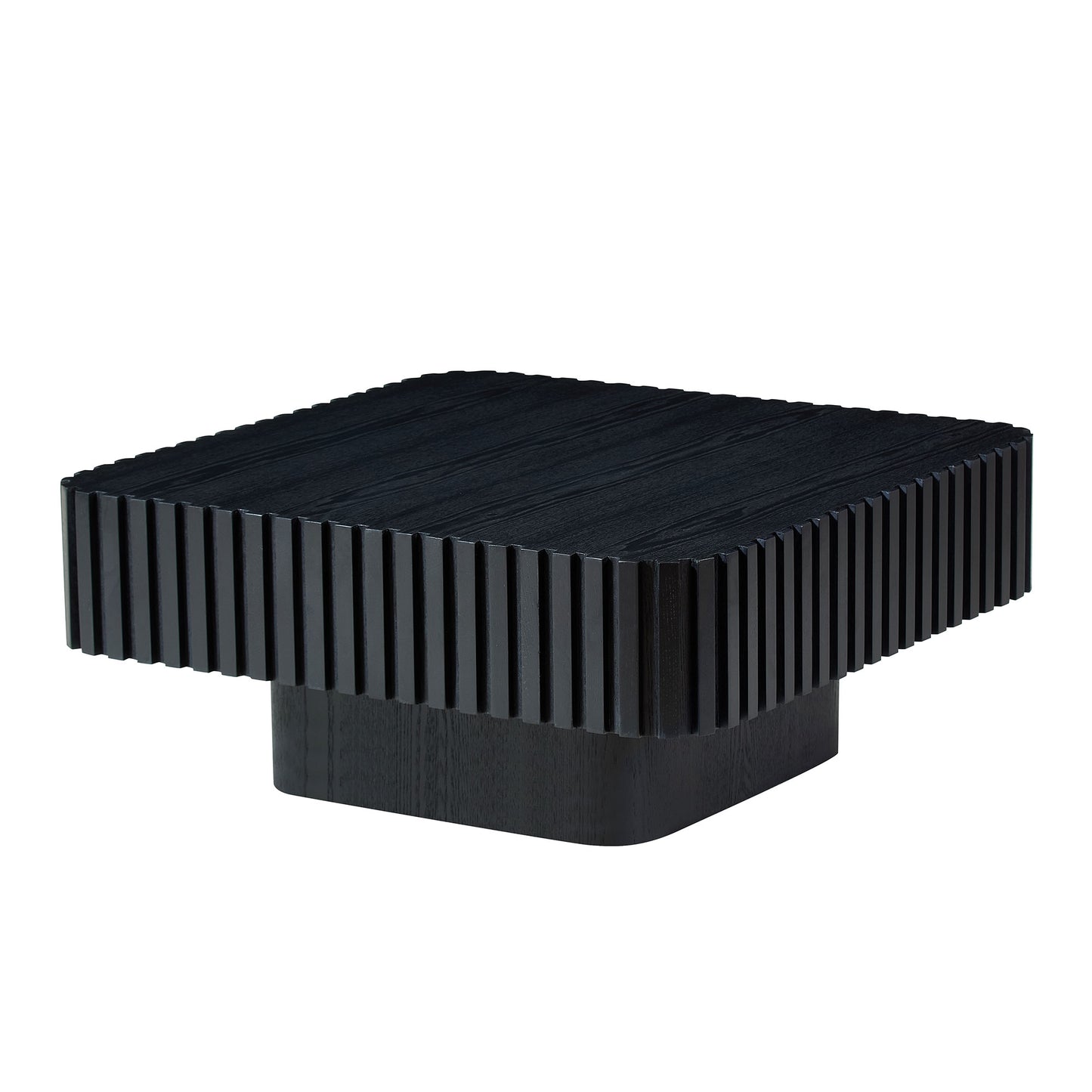 31.5 Inch Modern Handcraft Drum Coffee Table Square Coffee Table For Living Room,Small Wooden Coffee Table With Sturdy MDF Pedesta,Black Color