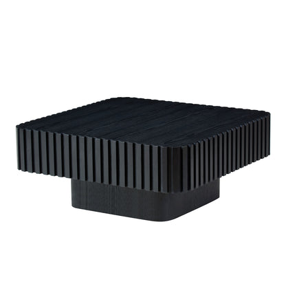 Modern 35.43 Inch Handcraft Drum Coffee Table Square Coffee Table For Living Room,Small Wooden Coffee Table With Sturdy MDF Pedesta,Black Color