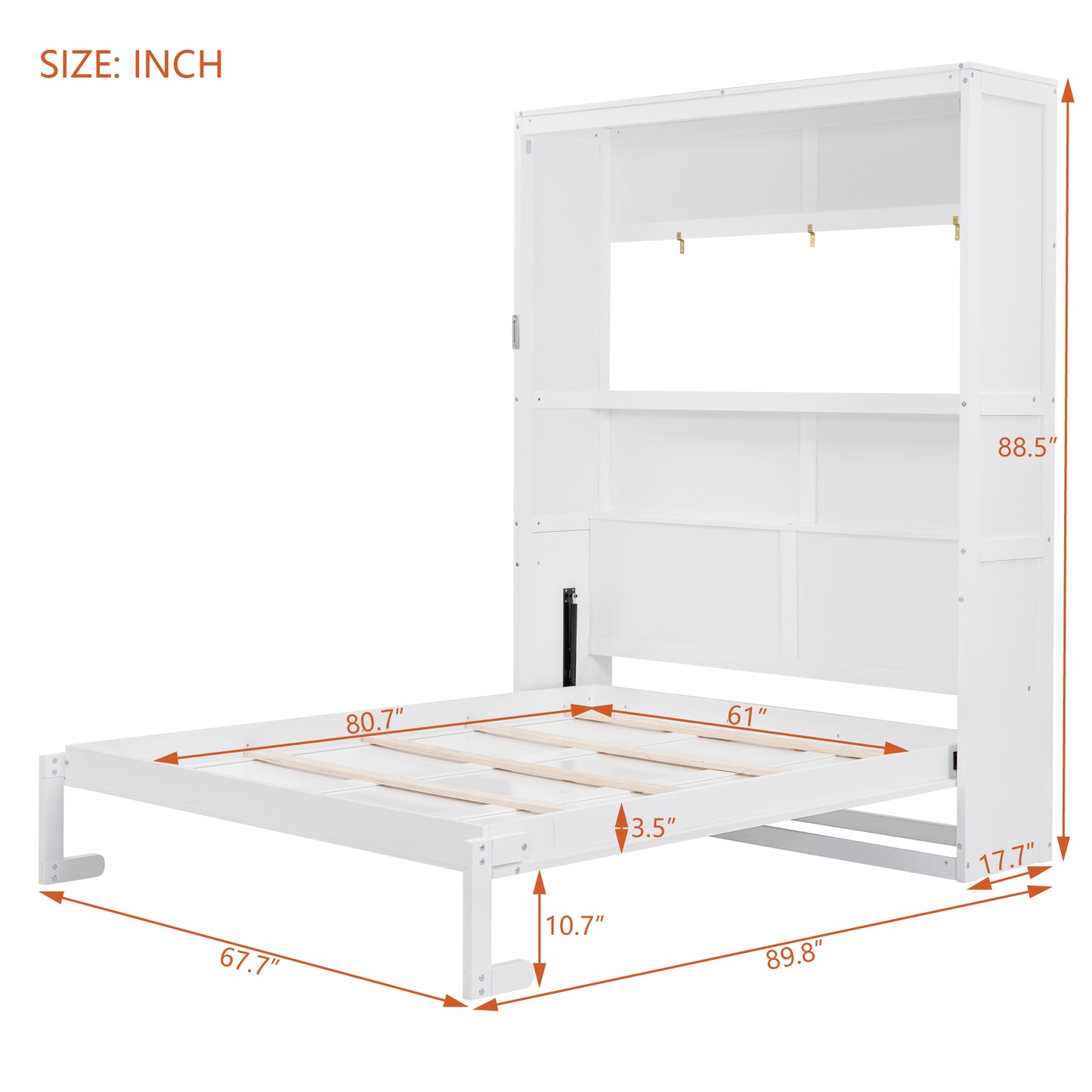 Queen Size Murphy Bed Wall Bed With Shelves,White