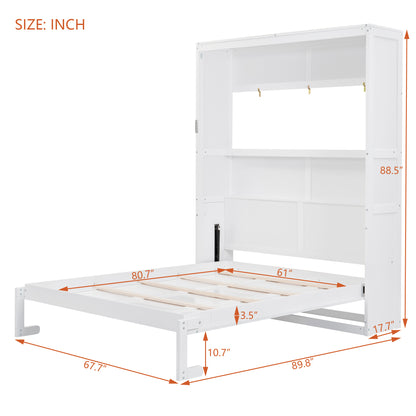 Queen Size Murphy Bed Wall Bed With Shelves,White